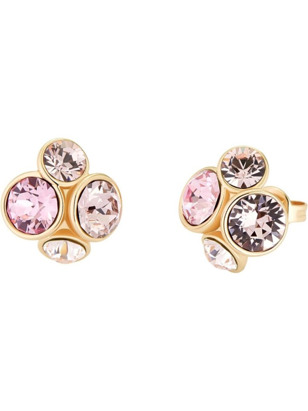 Elegant Jewel Cluster Stud Earrings for Women - Gold & Pink Multi Crystal